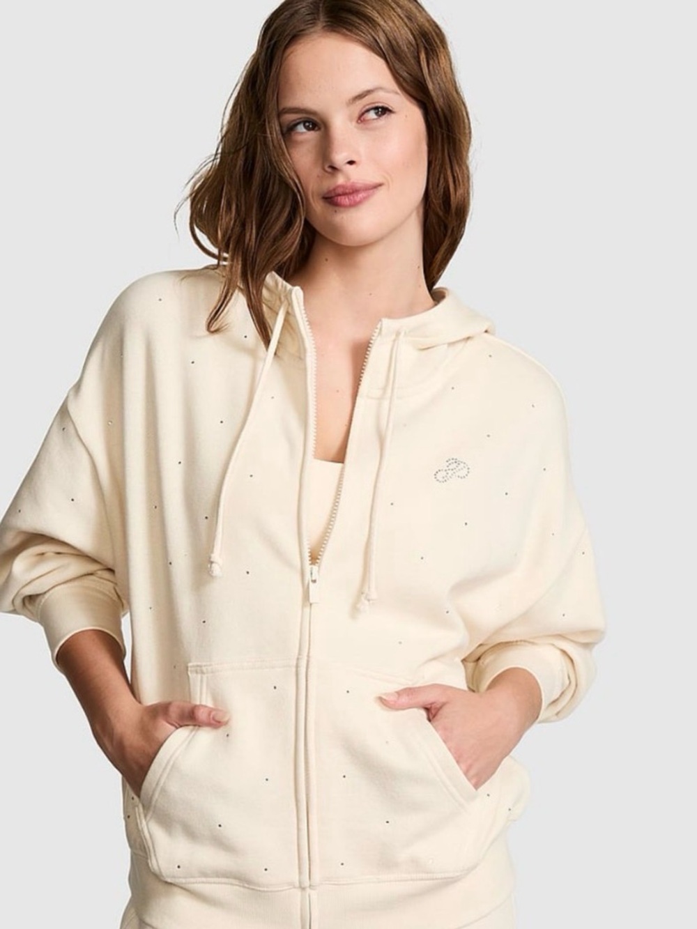 PINK victoria’s Secret white rhinestone, scatter cream jacket